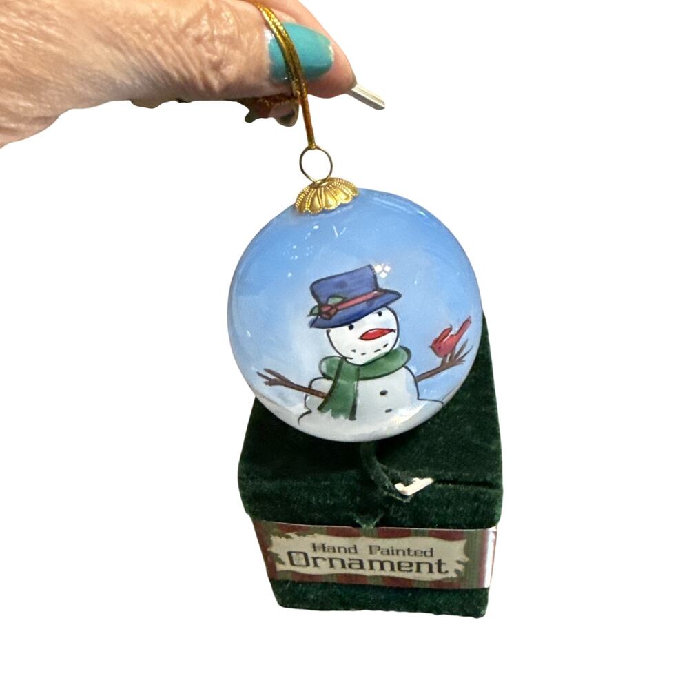 Vtg Li Bien Inside Hand Painted Ball Glass Christmas Ornament w/Snowman 2.5"D